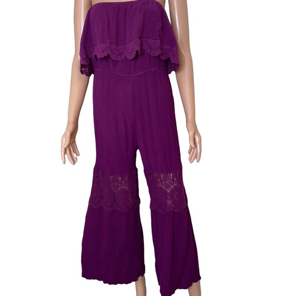 Eyeshadow jumpsuit romper Sleeveless One-Piece SZ M ruffle top wide leg purple - Picture 4 of 12